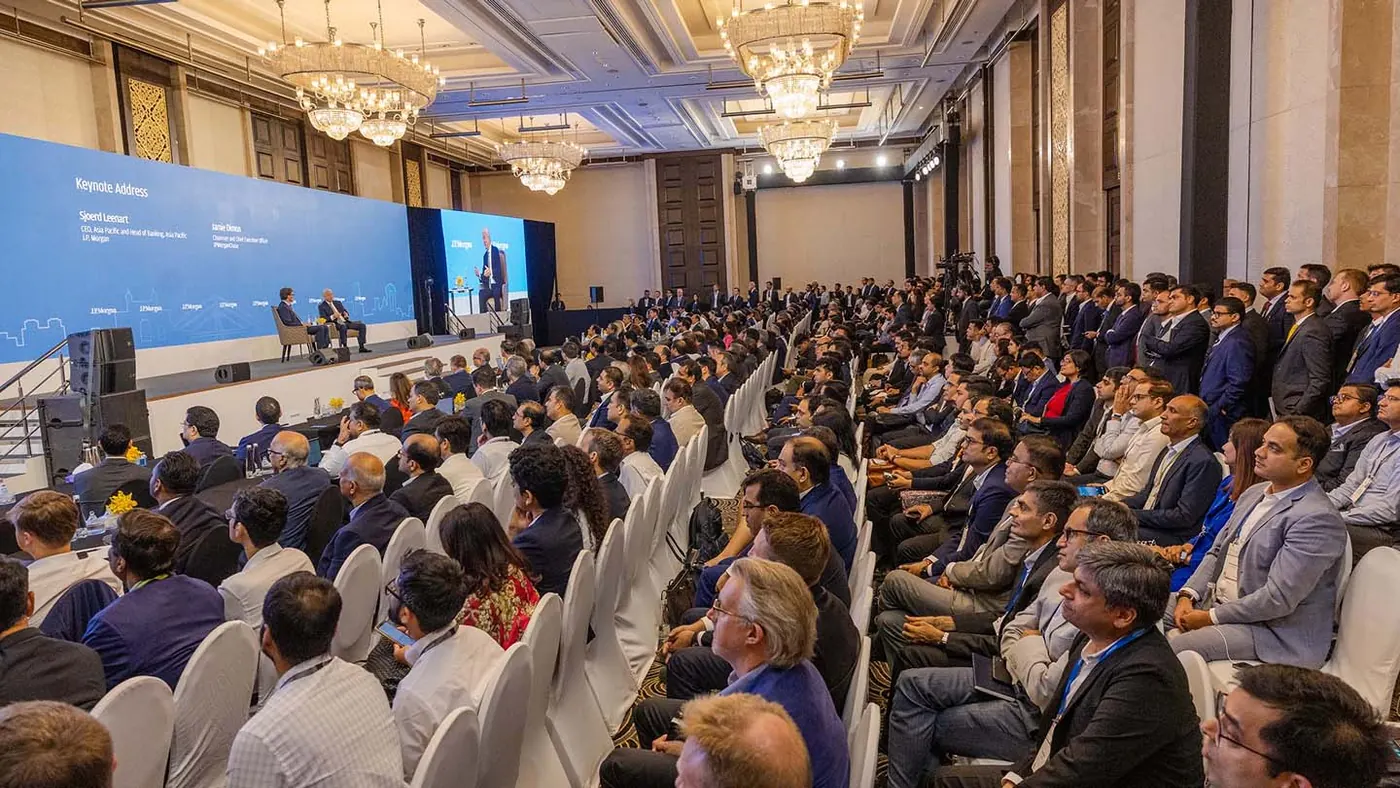 Jamie Dimon speaking at the J.P. Morgan India conference